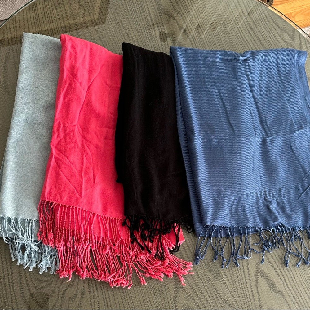 4-Piece Scarf Bundle Women’s Silver Pink Black Blue Lightweight Wraps